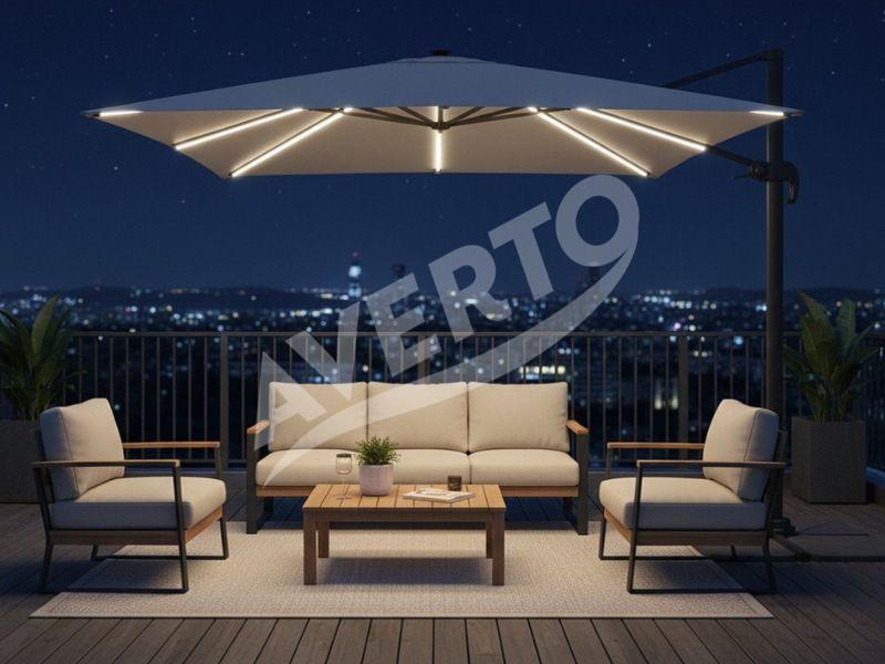 Grey ROMA-LED 3x3 m garden parasol with LED | Averto
