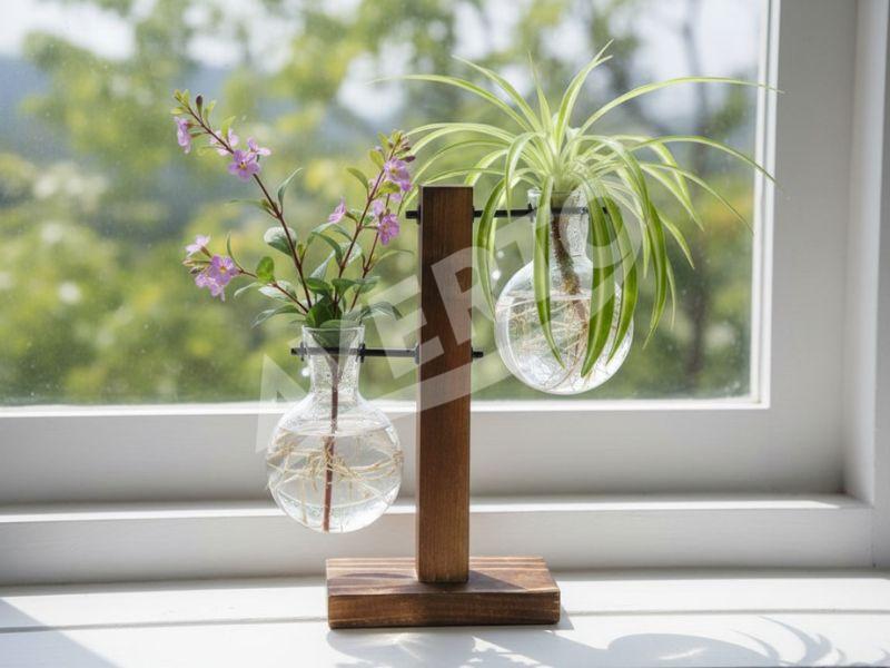 Glass Vase with Wooden Stand