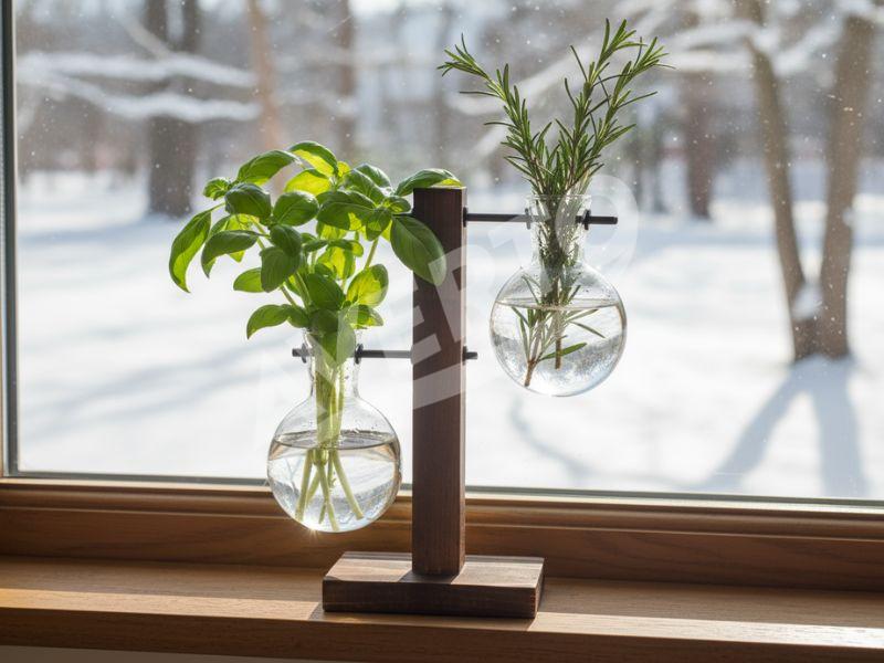 Glasvas med träställning